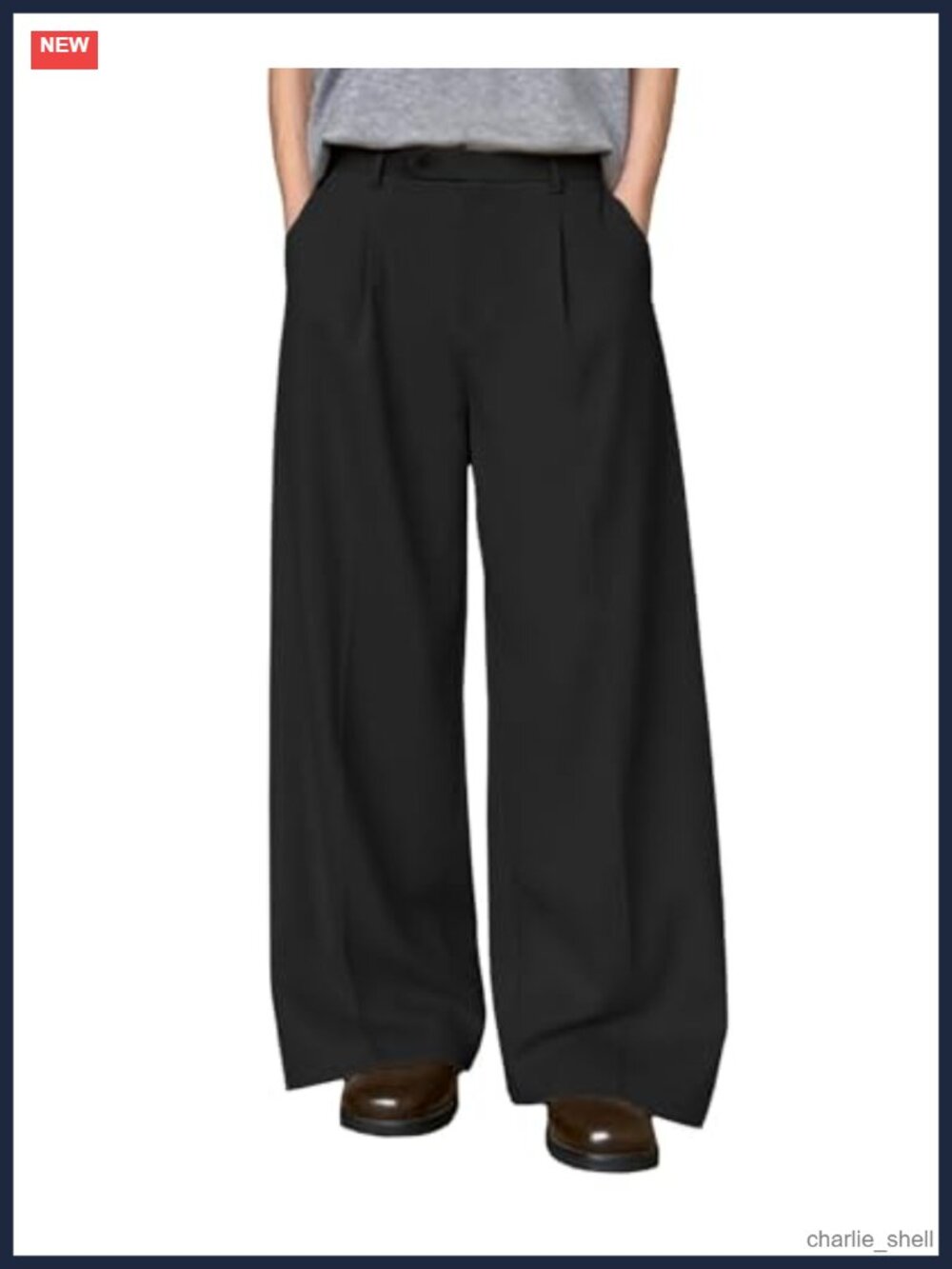 Men's Wide Leg Pleated Pants Elastic Waist Casual Dress Trousers